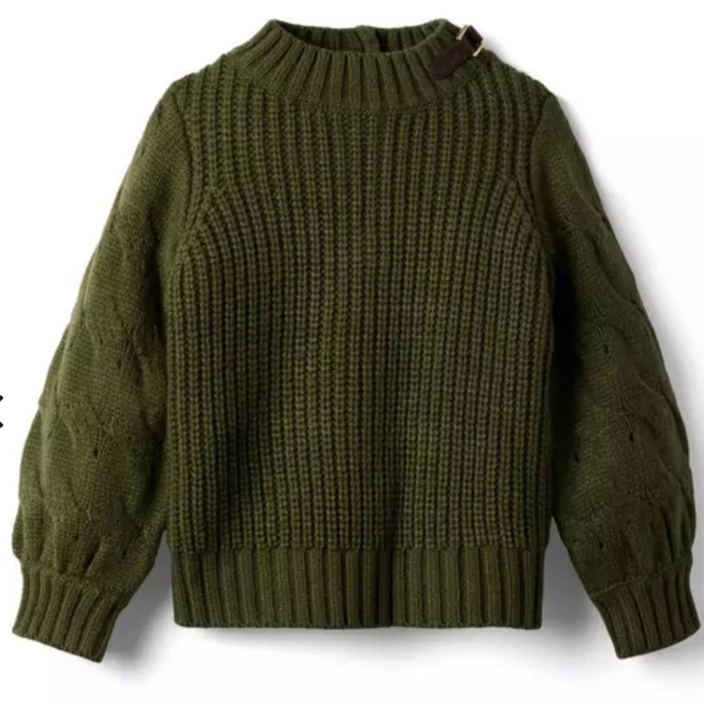 Janie and Jack Olive Green Knit Sweater with Buckle Detail